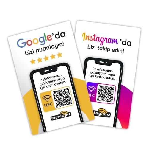 Taptag Pro NFC ve QR Kodlu 2'li Paket – Google Yorum / Puanlama Kartı ve Instagram Takip ve Profil Yönlendirme