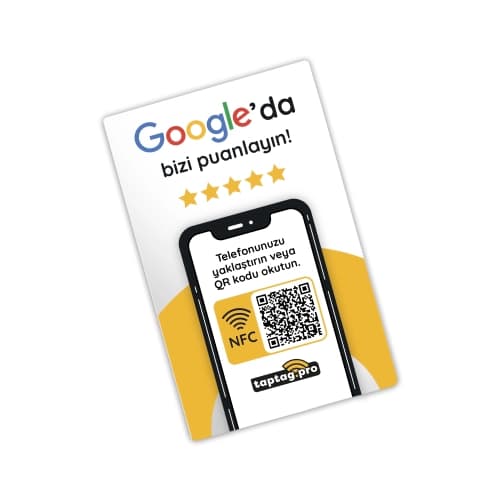 Taptag Pro NFC ve QR Kodlu Google Yorum ve Puanlama Kartı